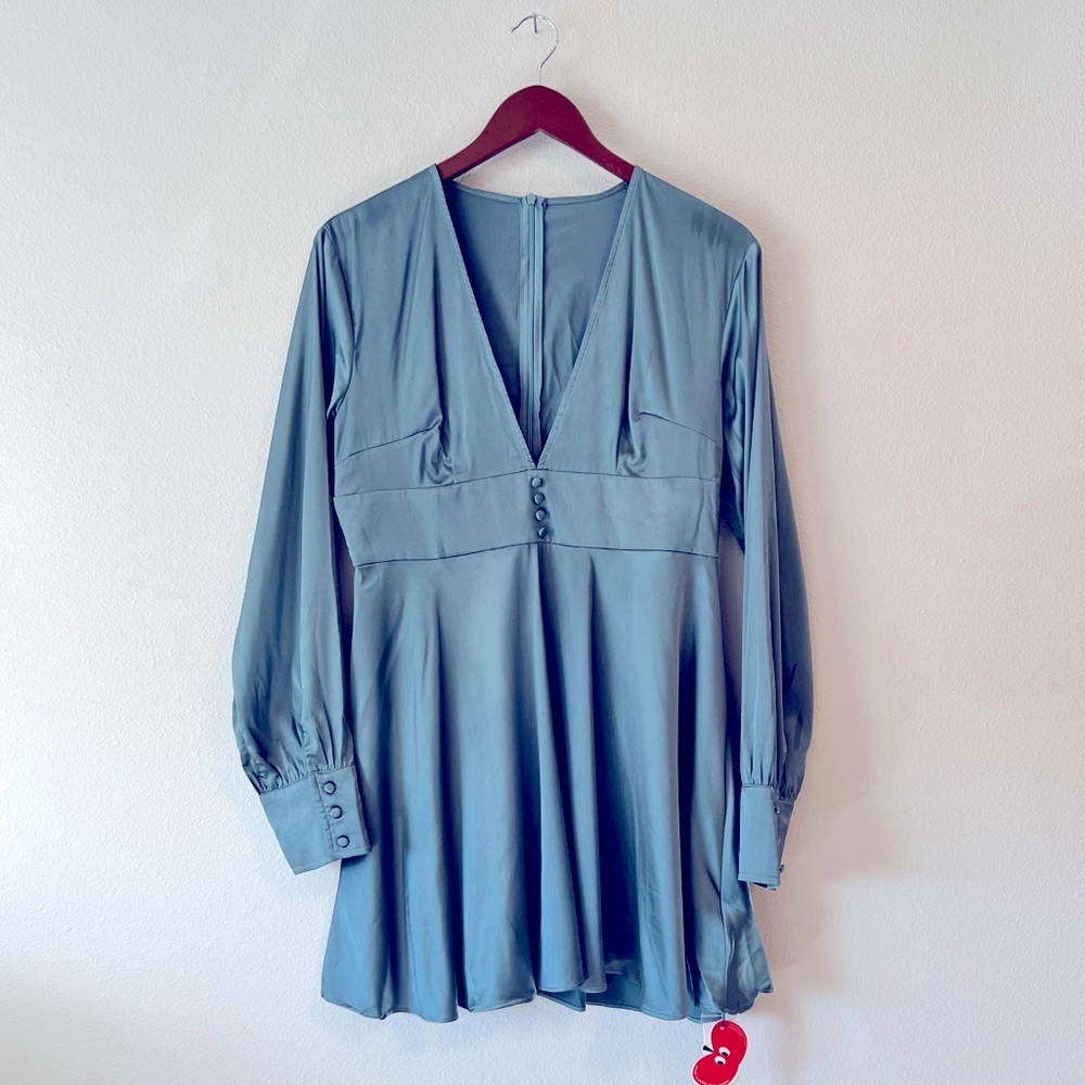 Cider Solid Satin V-Neck Short Dress - Size L